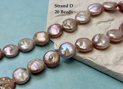 14-15mm AA Half Strand Natural Mauve Pink Large Hole Thick Coin Freshwater Pearl Hole Size 1.5mm 11-12 Beads #P3678