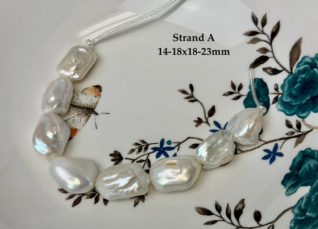 One-Of-A-Kind 17-21x20-31mm AA Natural White Freshwater Thick Rectangular Coin Baroque Pearls High Luster Large 2.1mm Hole Beads #P3679