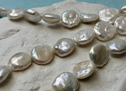 17-18mm AA Half Strand Natural White Thick Round Coin Freshwater Pearls 2.1mm Large Hole High Luster Beads #P3706