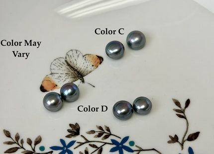 AAAA One Pair 8.5-9 mm High Luster Round Button Half Drilled Freshwater Pearls Blue Peacock Earring Pearls #P3707