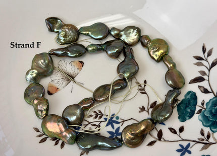 14-15x20mm Olive Green Color TearDrop Coin Freshwater Pearl Beads #P3708