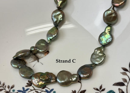 14-15x20mm Olive Green Color TearDrop Coin Freshwater Pearl Beads #P3708