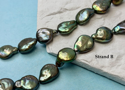 14-15x20mm Olive Green Color TearDrop Coin Freshwater Pearl Beads #P3708