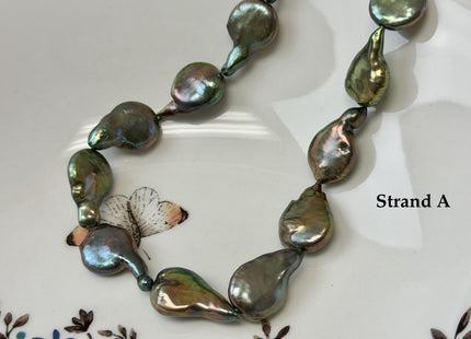 14-15x20mm Olive Green Color TearDrop Coin Freshwater Pearl Beads #P3708