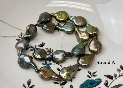 14-15x20mm Olive Green Color TearDrop Coin Freshwater Pearl Beads #P3708