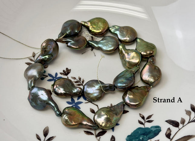 14-15x20mm Olive Green Color TearDrop Coin Freshwater Pearl Beads #P3708
