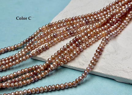 5 mm AA Large Hole Natural Mauve Pink Half Strand Round Button Rondelle Freshwater Pearls Hole Size 1.2mm Freshwater Pearl 55 Beads #P3682