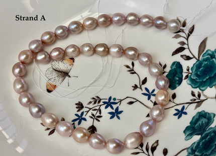 One-Of-A-Kind 9-10x10-18 mm AAA Natural Mauve Pink and White Rice Tear Drop High Luster Freshwater Pearl Beads #P3582