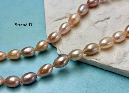 One-Of-A-Kind 9-10x10-18 mm AAA Natural Mauve Pink and White Rice Tear Drop High Luster Freshwater Pearl Beads #P3582
