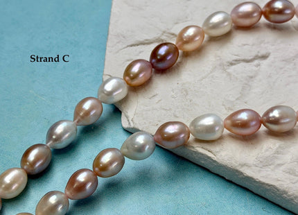 One-Of-A-Kind 9-10x10-18 mm AAA Natural Mauve Pink and White Rice Tear Drop High Luster Freshwater Pearl Beads #P3582