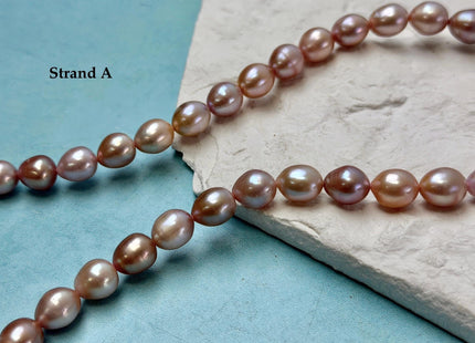 One-Of-A-Kind 9-10x10-18 mm AAA Natural Mauve Pink and White Rice Tear Drop High Luster Freshwater Pearl Beads #P3582