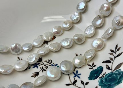 13-18mm AA Natural White Large Coin Baroque Freshwater Pearls High Luster Freshwater Coin Pearl Beads #P3584