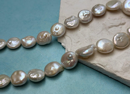 13-18mm AA Natural White Large Coin Baroque Freshwater Pearls High Luster Freshwater Coin Pearl Beads #P3584