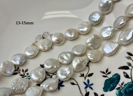 13-18mm AA Natural White Large Coin Baroque Freshwater Pearls High Luster Freshwater Coin Pearl Beads #P3584