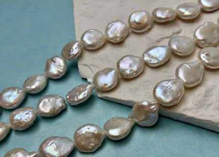 13-18mm AA Natural White Large Coin Baroque Freshwater Pearls High Luster Freshwater Coin Pearl Beads #P3584