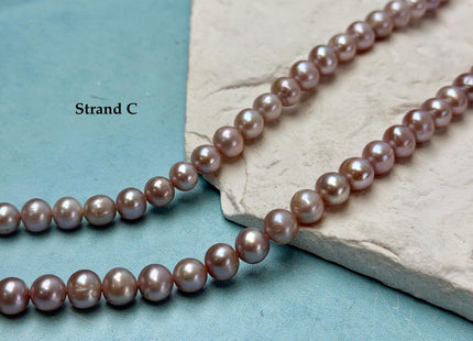 7-7.5 mm AA Natural Mauve Pink Off Round Freshwater Pearls High Luster Pearls 59 Beads #P3586