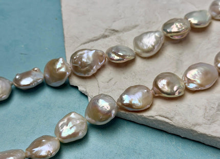 13-15mm AA Natural White Large Coin Baroque Freshwater Pearls High Luster Freshwater Coin Pearl Beads #P3587