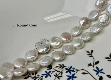 13-15mm AA Natural White Large Coin Baroque Freshwater Pearls High Luster Freshwater Coin Pearl Beads #P3587