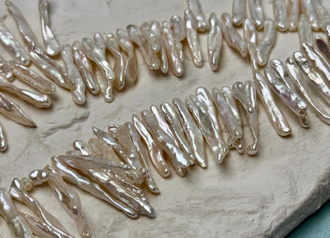 4-7x20-35mm AAAAA Natural White Biwa Stick Pearls Top Drilled High Luster Top Quality Biwa Freshwater Pearl Beads #P3589