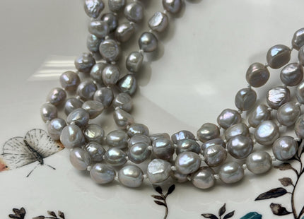 64 inches 8x10mm Rice Nugget Pearl Necklaces Silver Pearl Necklace Natural Freshwater Pearl Necklace #725