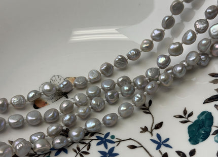 64 inches 8x10mm Rice Nugget Pearl Necklaces Silver Pearl Necklace Natural Freshwater Pearl Necklace #725