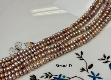 4-4.5 mm Natural Pink Mauve Round Button Pearl Genuine Freshwater Pearl Beads #P3594