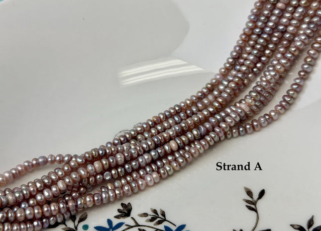 4-4.5 mm Natural Pink Mauve Round Button Pearl Genuine Freshwater Pearl Beads #P3594