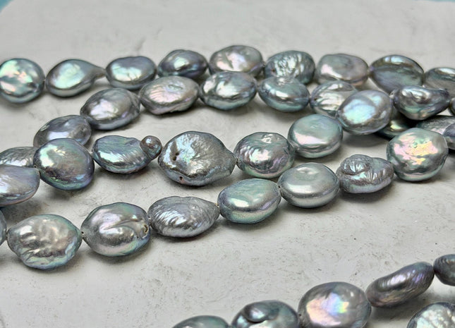 10-11mm AA Half Strand Silver Gray Round Coin Freshwater Pearls 1.2mm 2.1mm Large Hole High Luster Beads #P3683