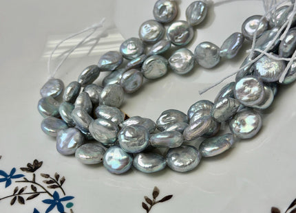 10-11mm AA Half Strand Silver Gray Round Coin Freshwater Pearls 1.2mm 2.1mm Large Hole High Luster Beads #P3683