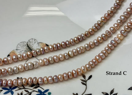 3x5 mm Natural Mauve Pink Round Button Pearl Genuine Freshwater Pearl Beads 14 Inches #P3595
