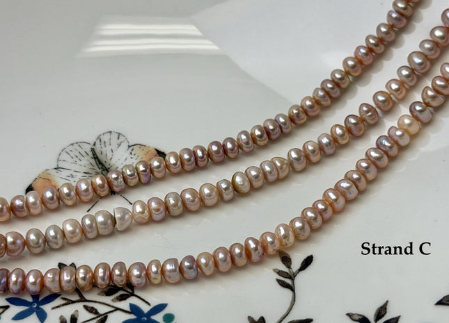 3x5 mm Natural Mauve Pink Round Button Pearl Genuine Freshwater Pearl Beads 14 Inches #P3595