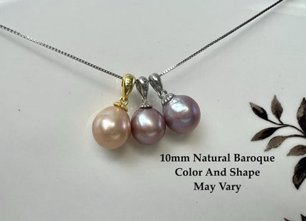 8-9 mm AAA Natural White and Pink Round Genuine Freshwater Pearl Pendant 925 Sterling Silver DIY Jewelry #10054-B