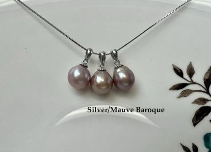 8-9 mm AAA Natural White and Pink Round Genuine Freshwater Pearl Pendant 925 Sterling Silver DIY Jewelry #10054-B