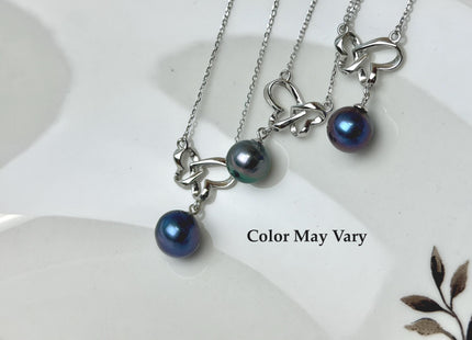 Genuine AAA Peacock Round/Mauve Baroque Freshwater Pearl 925 Sterling Silver Chain Double Heart Design Pearl Bridal Necklace #10341-MPB