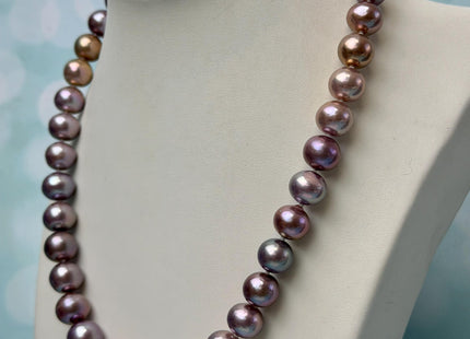 16/17.5 Inches Hand Knotted 10-11mm Natural Dark Mauve Purple Pink Edison Pearl Necklace W/ Silver Clasp #P3709