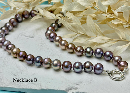 16/17.5 Inches Hand Knotted 10-11mm Natural Dark Mauve Purple Pink Edison Pearl Necklace W/ Silver Clasp #P3709