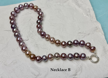 16/17.5 Inches Hand Knotted 10-11mm Natural Dark Mauve Purple Pink Edison Pearl Necklace W/ Silver Clasp #P3709