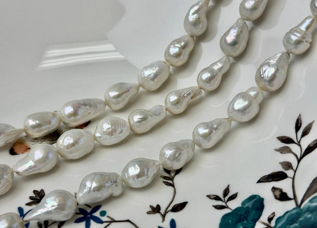 9-10x12-17 mm AAA Natural White Freshwater Baroque Pearl Genuine High Luster Tear Drop Baroque Pearl Beads #P3684