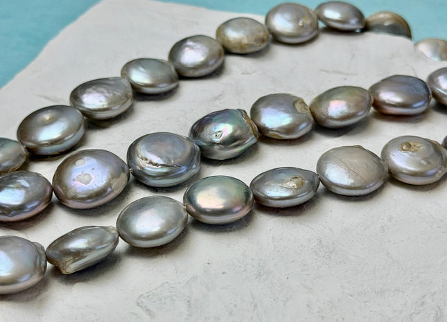15-18 mm Silver Gray Coin Freshwater Pearl Beads Jumbo Size Coin Pearl Beads C Grade #P3685