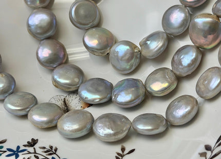 15-18 mm Silver Gray Coin Freshwater Pearl Beads Jumbo Size Coin Pearl Beads C Grade #P3685