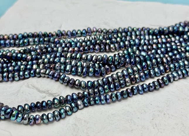4-4.5 mm Peacock Color Button Pearl Genuine High Luster Freshwater Pearl Beads 15 Inches #P3686