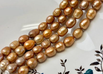 10-11x13 mm Half Strand Large Hole Ochre Orange color Rice/Oval Freshwater Pearl Beads Hole size 2.2 mm Rare Ochre Orange Color Pearls #1475
