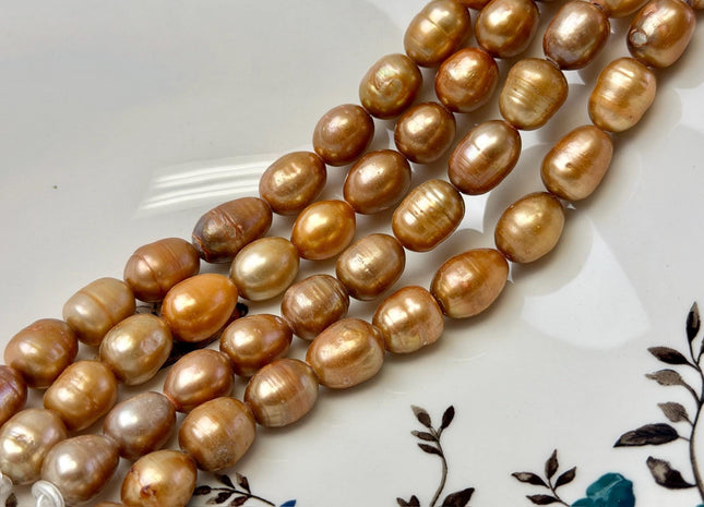 10-11x13 mm Half Strand Large Hole Ochre Orange color Rice/Oval Freshwater Pearl Beads Hole size 2.2 mm Rare Ochre Orange Color Pearls #1475