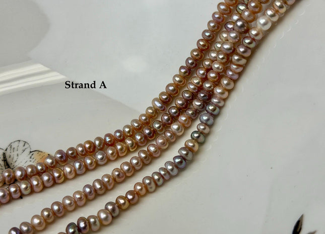 4.5-5 mm AA Large Hole Natural Mauve Pink Half Strand Round Button Rondelle Freshwater Pearls Hole Size 1.5mm 2.0mm 52 Beads #P3687