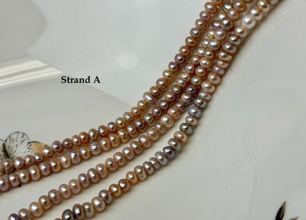 4.5-5 mm AA Large Hole Natural Mauve Pink Half Strand Round Button Rondelle Freshwater Pearls Hole Size 1.5mm 2.0mm 52 Beads #P3687