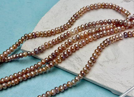 4.5-5 mm AA Large Hole Natural Mauve Pink Half Strand Round Button Rondelle Freshwater Pearls Hole Size 1.5mm 2.0mm 52 Beads #P3687