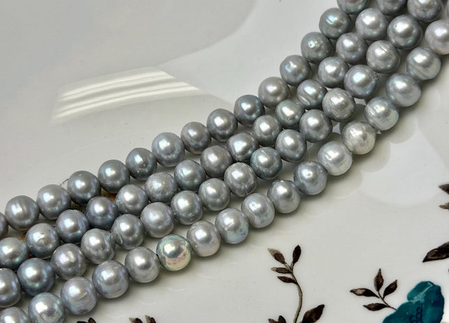 6-6.5 mm Silver Gray Color Potato Freshwater Pearls 1.8mm Hole Large Hole Gray Pearl 52 Beads #P3689