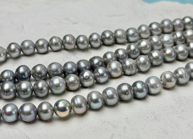 6-6.5 mm Silver Gray Color Potato Freshwater Pearls 1.8mm Hole Large Hole Gray Pearl 52 Beads #P3689