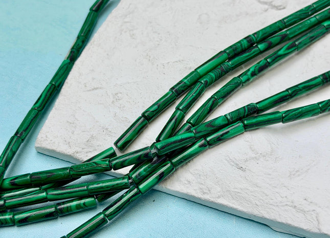 4x13-14 mm Tube Shape Malachite Color Gemstone Beads Green And Black Malachite Gemstones Loose Beads 15.5 Inches Strand #3148