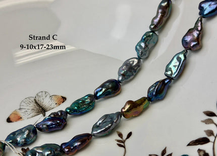 8-10x11-23 mm AA Rainbow Peacock Biwa Keshi Freshwater Pearls Super High Luster Unique Keshi Beads 15 Inch Strand #P3591